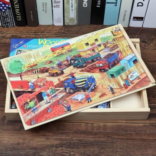 Engineering Vehicle Puzzle 3-4-5-6Year Old Boy Car Puzzle Kindergarten Gift Building Block DIY Transportation Wooden Toys P120