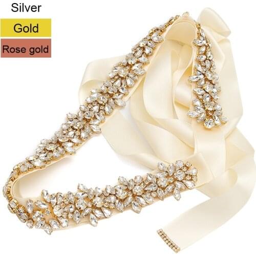 JLZXSY Silver Gold Rose gold Handmade Luxury Full Crystal Bridal Sash Embellished Rhinestone Wedding Dress Sash Belts