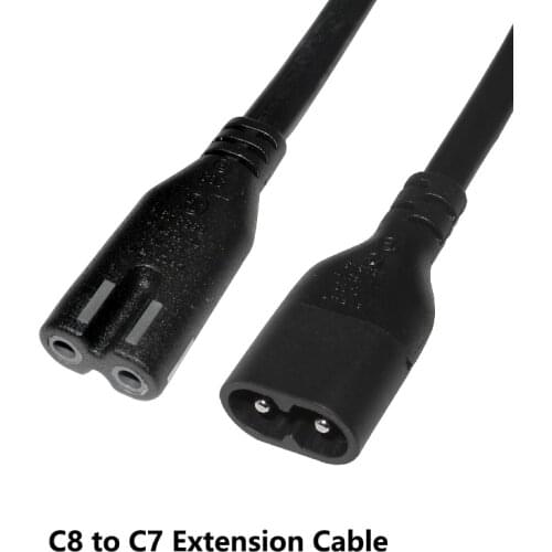 IEC 60320 C7 to C8 Extension Cable Male to Female 2 Pin Power Extension Cord for EU US UK AU 2 Pin Cable 2x0.824mm 1M