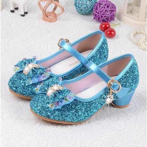 Girls Leather Wedding Shoes Baby Childrens Sequins Princess Sandals Enfants Kids High Heels Dress Party Shoes for Girls