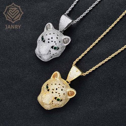 JANRY Cool Leopard Head Pendant Necklace Micro-inlaid Zircon Men Women Hip Hop Necklace With 60cm Chain