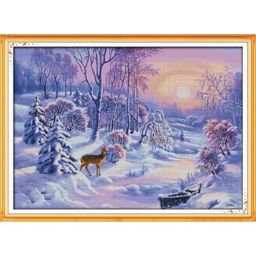Forest Snow Scenery Counted Cross-Stitching 11CT Printed 14CT Handmade Cross Stitch Set Cross-stitch Kits Embroidery Needlework