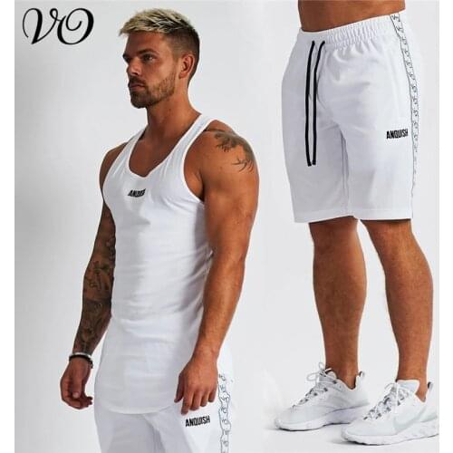 Summer jogger sports mens suit new cotton fashion casual vest embroidered shorts fitness mens clothing