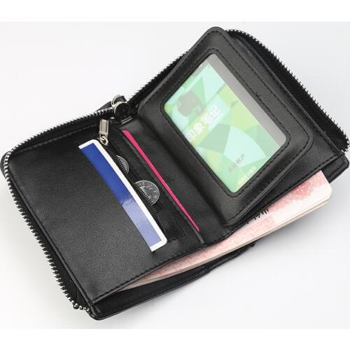 Man purse male pu leather paragraphs short upright mens zipper wallet driving license card package mens wallet