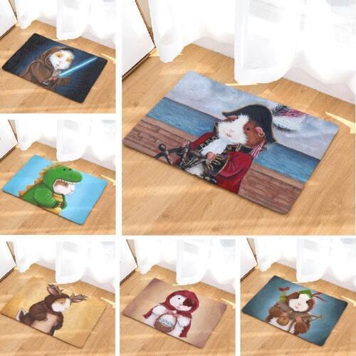 Floor Mat Cute Animals Hamste Printed Suede Bathroom Carpet Bath Mat Home Decoration Kitchen Toilet Rug Outdoor Funny Door Mat