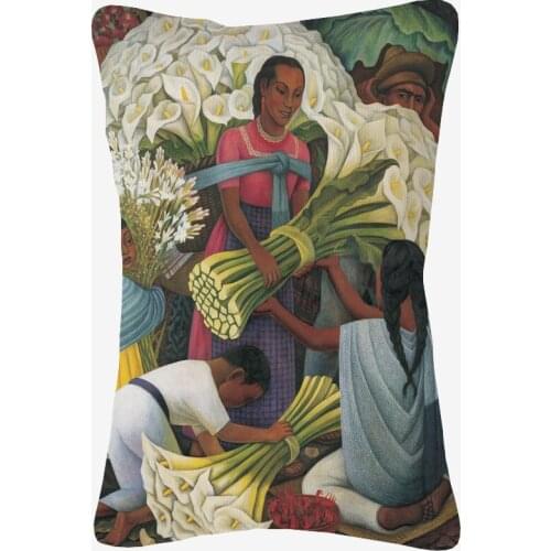 Hand Painting The Flower Vendor Cushion Covers Latin American Cultural Art Decorative Linen Lumbar Pillow Case