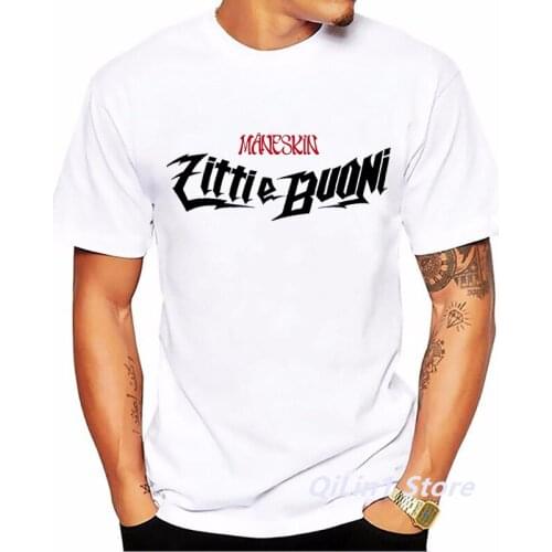 New MANESKIN Zitti E Buoni Letter Print Tshirt Men Clothes 2021 Hip Hop Italy Winner T-Shirt Summer Short Sleeve Tee Shirt