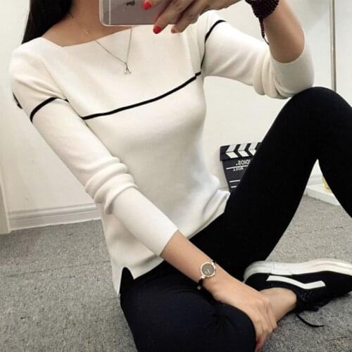 OHCLOTHING 2021 Autumn Winter long sleeved shirt collar Pullover Sweater Korean female thin Knit High Elastic Jumper Tops