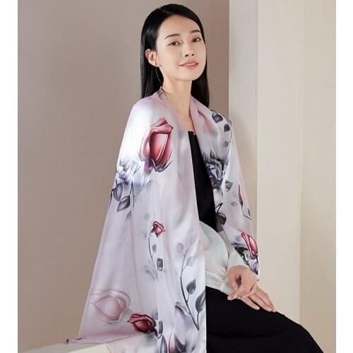 100% Silk Scarf Women Neckscarf 2021 Print Natural Real Silk Long Headscarf Luxury Hangzhou Silk Shawls Foulard Femme 170*53cm