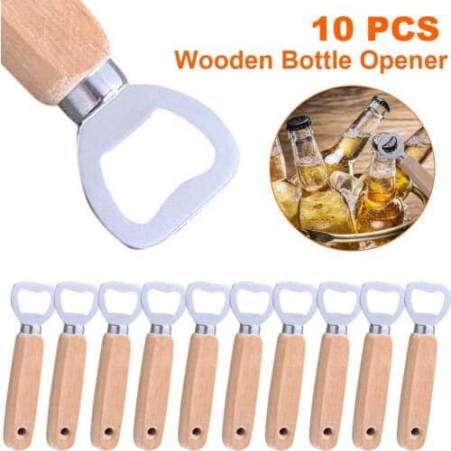 Portable Stainless Steel Bottle Opener Wood Handle Drink Cap Lid Beer Bottle Opener Easy to Carry Launcher Kitchen Gadget Tools