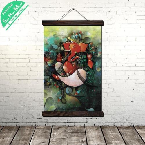 Lord God Ganesha Modern Canvas Art Print Poster Wall Painting Scroll Painting Artwork Wall Poster Pictures Home Decoration
