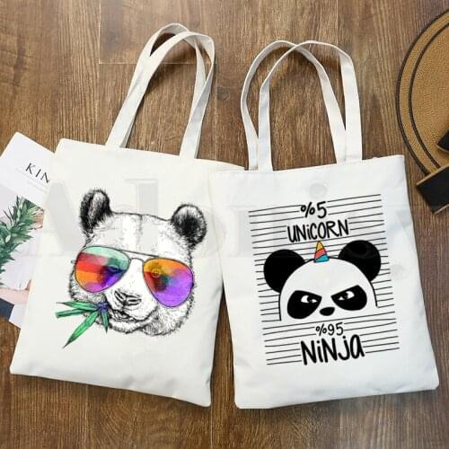Panda Graphics Cute Kawaii Funny Cartoon Causal Handbags Shoulder Bags Casual Shopping Girls Handbag Women Elegant Canvas Bag