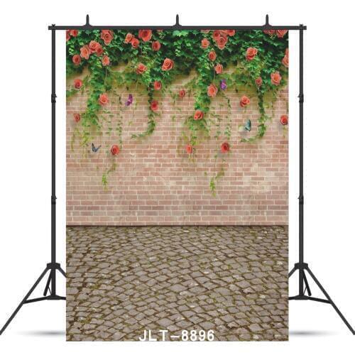 Flowers Brick Wall Floor Vinyl Photographic Background For Portrait Children Baby New Born Backdrop Photocall Studio Booth Shoot