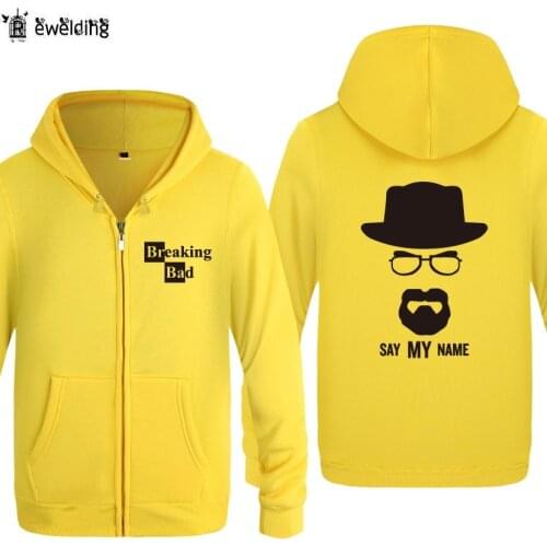 High Quality Breaking Bad Heisenberg Printed Mens Hoodie Fleece Long Sleeve Mans Zipper Jacket Coat Sweatshirt Skate Tracksuit