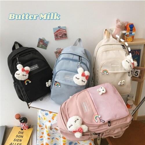 Japanese Fashion Womens Backpack All-match Solid Color Nylon School Backpacks Waterproof And Anti-theft Travel Backbag