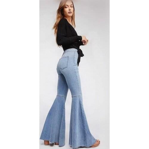 2021 Woman Jean Stretch Flare High Waist Jeans Buttons for Women Denim Pants Large Wide Leg Skinny Pant New Autumn Winter