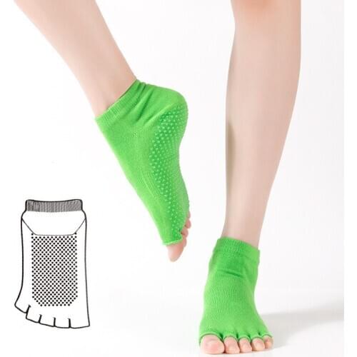 Womens Professional Non-slip Open-toed Yoga Silicone Particles Wear-resistant Cotton Antibacterial Five-finger Dance Socks