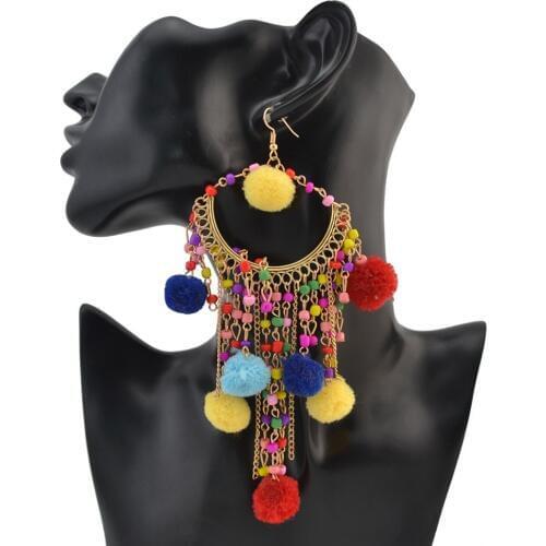 KMVEXO POM POM Women Hanging Pendientes Jewelry Tassel Bohemian Drop Earrings Colorful Summer Beach Female Long Earrings 2020