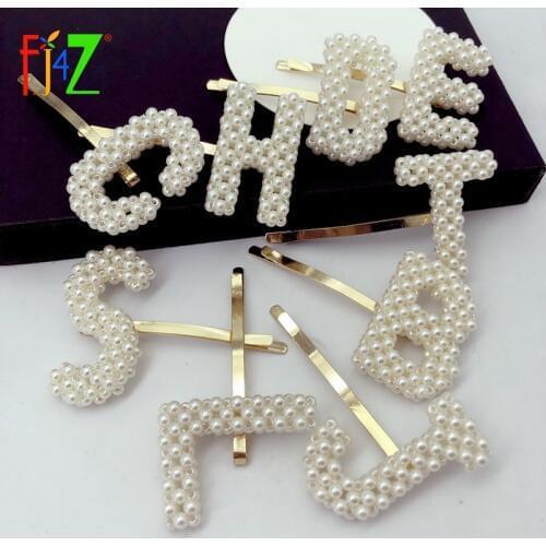 F.J4Z Hot Fashion Simulated Pearl Letter Hair Clips Gorgeous Women Initial Hairpins Ins Hot Girls Hair Jewelry Palillos del pelo