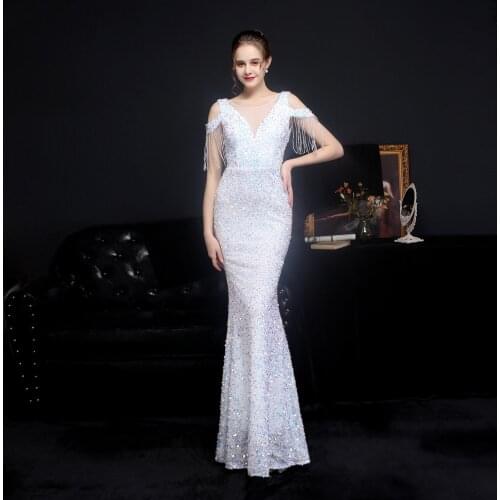 Magic Beads Mermaid Round Neck Long Large Formal Evening for Women Party Sequined Backless Elegant Beading Champagne Prom Gown