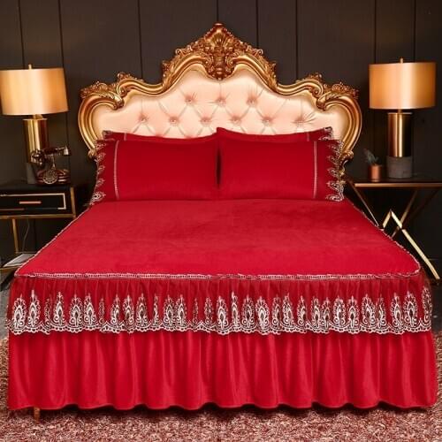 2020 new products Crystal velvet lace embroidery Bed spread Fitted Sheet Pillowcases 2/3pcs Pure color princess Bedding