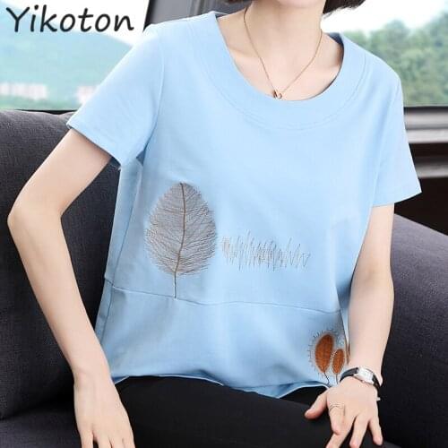 2021 Summer Clothes For Girls Short Sleeve T-Shirt Basic Tshirt Women Casual O-neck Tops Leaf Embroidery Female Fashion Shirt