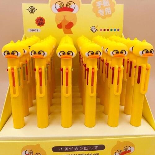 36 pcs/lot Kawaii Yellow Duck 6 Colors Ballpoint Pen Cute ball pens School Office writing Supplies Stationery Gift