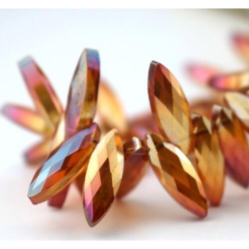 Orange Plated Color 7*22mm 50pcs Horse eye faceted Crystal Glass Beads Loose Spacer Beads for Jewelry Making