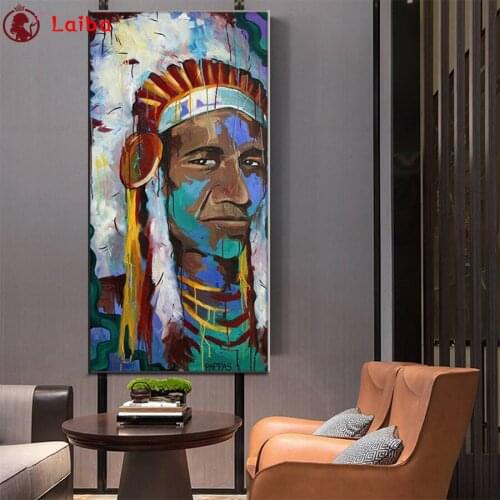 5d photo Round Diamond Painting Abstract art, painted indians Full Drill Square Mosaic Home Decor Handmade Embroidery Gift