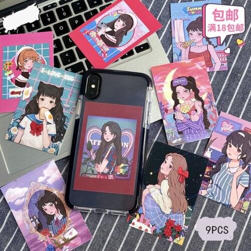 9PCS Anime cartoon girl Stickers Crafts And Scrapbooking stickers book Student label Decorative sticker Cup notebook