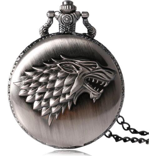 Antique Grey/Bronze Wolf Design Quartz Necklace Pocket Watch Souvenir Pendant Watches Unique Gifts Unisex Fob Clock