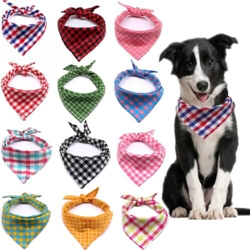 Pet Dog Bandana Small Large Dog Bibs Scarf Washable Cozy Cotton Plaid Printing Puppy Kerchief Bow Tie Pet Grooming Accessories