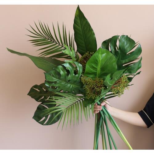 Large Artificial Plant Palm Leaves Green Fern Leaves Turtle Bamboo Leaves Tree Branch Home Wedding Decoration Tropical Leaves
