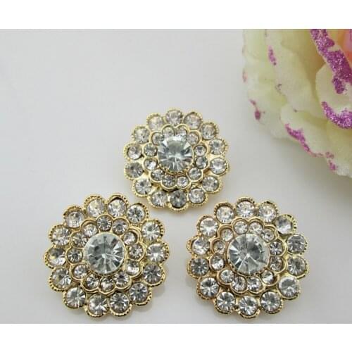 BT186 24mm)5pcs Bling Round Alloy Rhinestone Buttons Shank For Hair Bow
