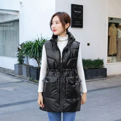 Glossy Womens Sleeveless Jacket Stand Collar Warm Ladies Winter Vests Solid Big Pockets Zipper Padded Waistcoat for Female