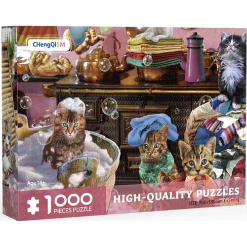 CHengQiSM 1000 Pieces Jigsaw Puzzle Games Educational Toys for Adults Children Bubble Cats Animal Christmas Halloween Gifts