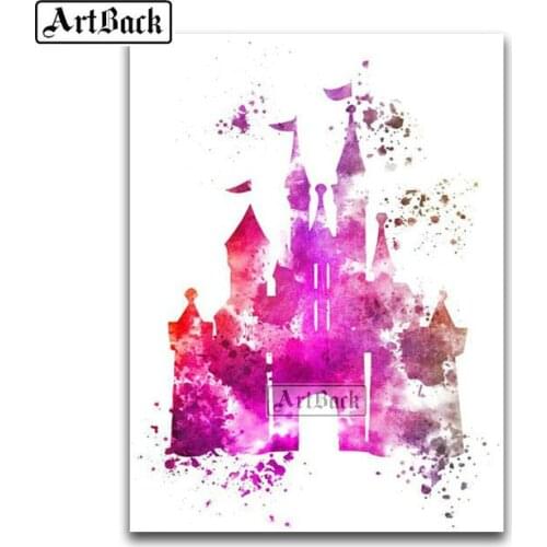 Watercolor painting 5d diamond painting cartoon castle 3d diamond embroidery mosaic childrens room home decoration gift