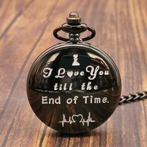 Quartz Pocket Watch I LOVE YOU Fob Chain Clock for Valentines Day Men Women Boyfriend Birthday Best Gifts Pendant Necklace