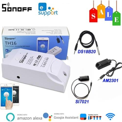 SONOFF TH16 Wifi Switch&AM2301/DS18B20/SI7021 Waterproof Temperature Humidity Sensor&AL560 Cable Smart Home Control Via Ewelink