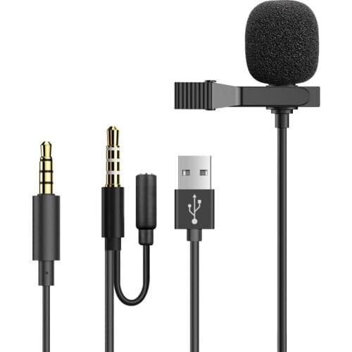 Portable Mini Lavalier Microphone High Sound Quality 3.5 mm Tie Collar Clip Microphone USB Condenser Clip-on Mic For PC Mac book