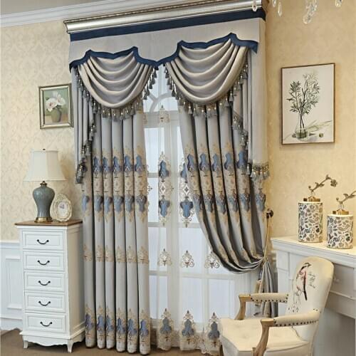 Light blue modern classic luxury floor-to-ceiling living room curtains High quality Voile curtains for bedroom hotel kitchens
