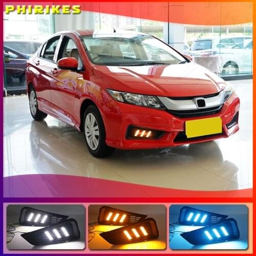 LED daytime Running Lights for Honda City 2015 2016 fog lamp cover drl with yellow turn signal light car styling