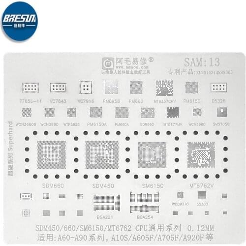 AMAOE BGA Reballing Stencil SAM13 For Samsung A60-A90 A605F A750F A920F SDM450 660 SM6150 MT6762 CPU RAM IC Chip Steel Mesh