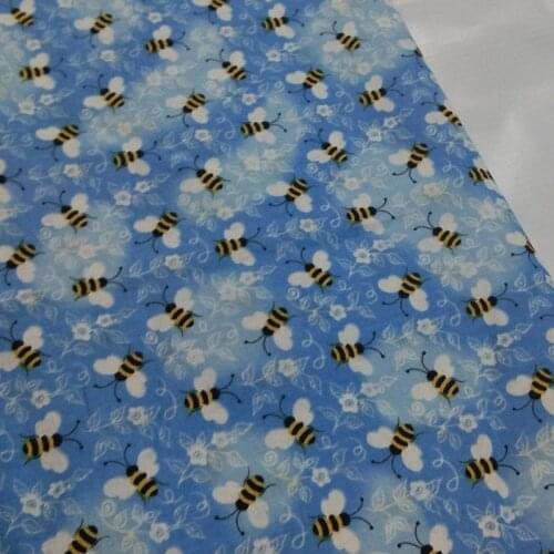 Viaphil 100% Cotton Fabric Brand New Blue Yellow Bee Printed Sewing Cloth Dress Clothing Textile Tissue