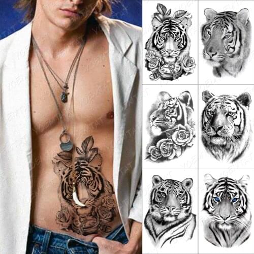 Wild Animal Tiger Temporary Tattoo Sticker For Men Women Lion Wolf Fox Waterproof Fake Henna Owl Flowers Clock Body Art Tatoo
