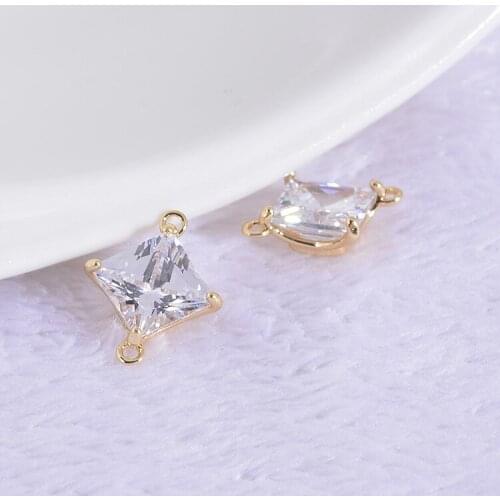 DIY fashion necklace/earring accessories Multi-specification real gold inlaid zirconium pendants Diagonal double eyelet jewelry