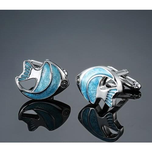 DY new interesting design of high quality ocean blue fish Cufflinks fashion Mens French shirt Cufflinks wholesale