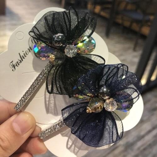 Korean New Headdress Crystal Cloth Bow HairClip Adult Temperament Female Hairpins for Hair Women Rhinestone Jewelry Accessories