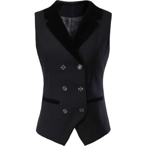 Ladies stitching color double-breasted slim-fitting vest V-neck business professional ladies jacket office formal wear overalls