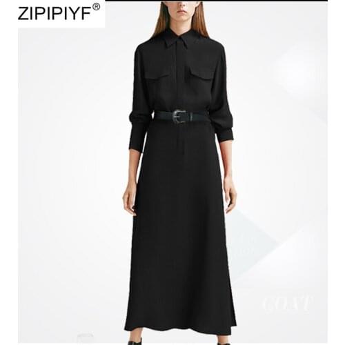 2020 Spring Dresses For Women Clothes Elegant Long Sleeve Turn Down Collar Shirt A-Line Dress Woman Midi Dresses Vestidos